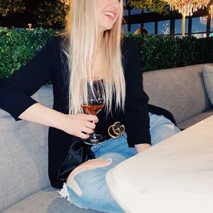 Wide leather belt with Double G buckle